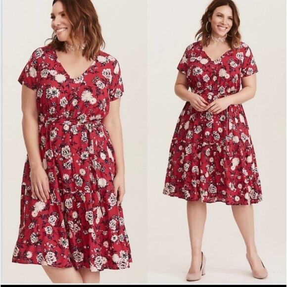 TORRID fuchsia floral challis midi dress plus size 4 4X - Picture 1 of 7